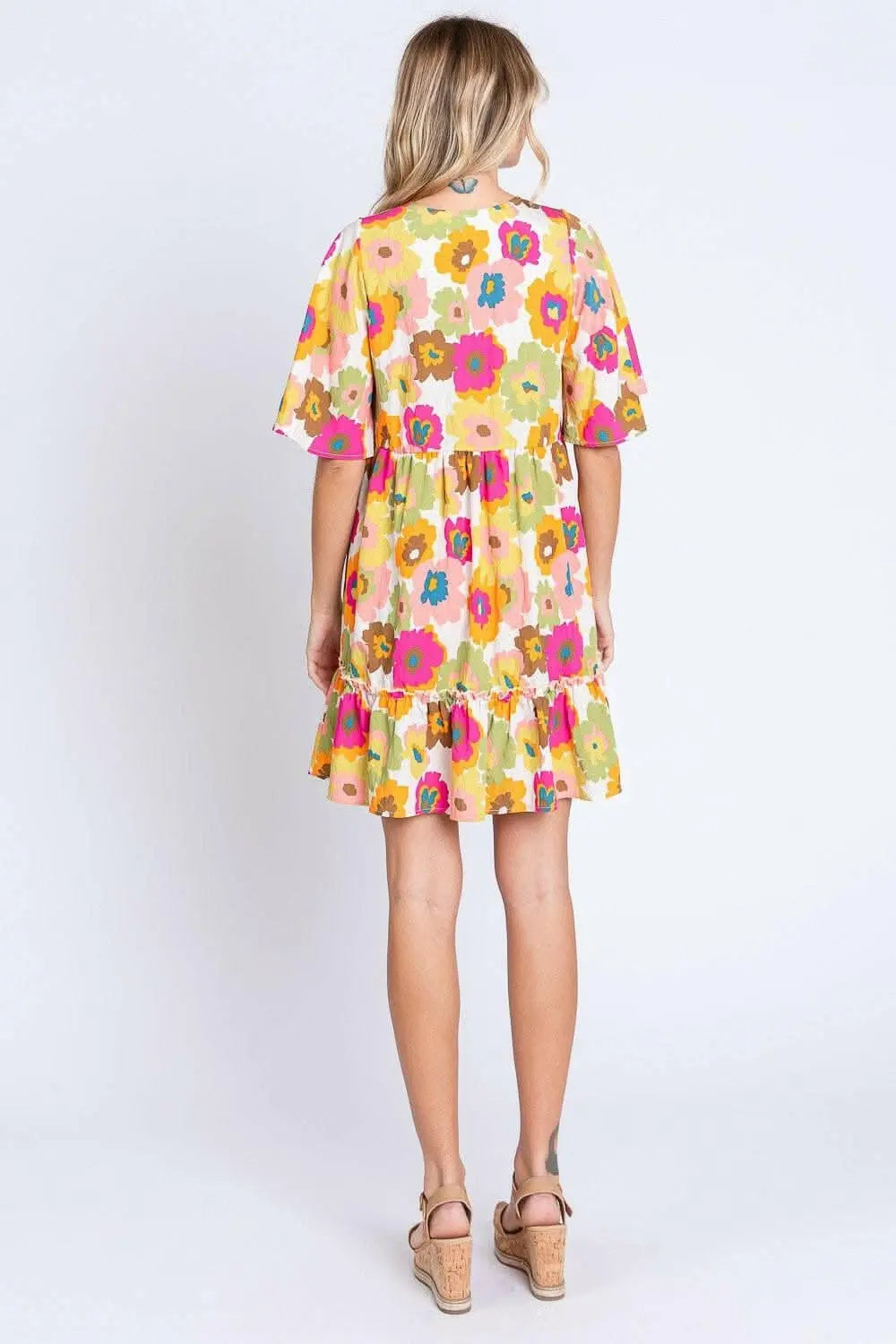 Enchanting Floral V-Neck Ruffle Hem Dress - Love Salve